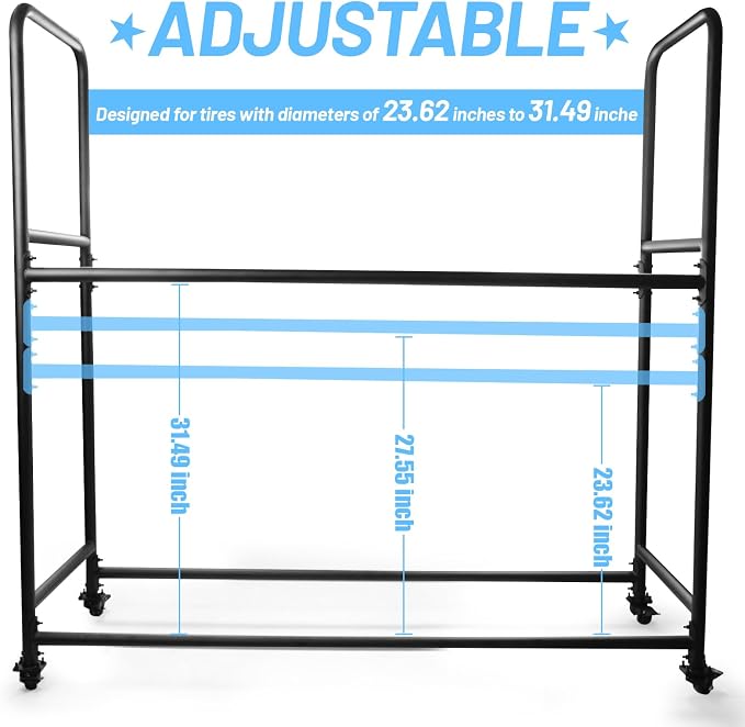Rolling Tire Rack For Garage, Tire Storage Rack, Adjustable Metal - Image 2