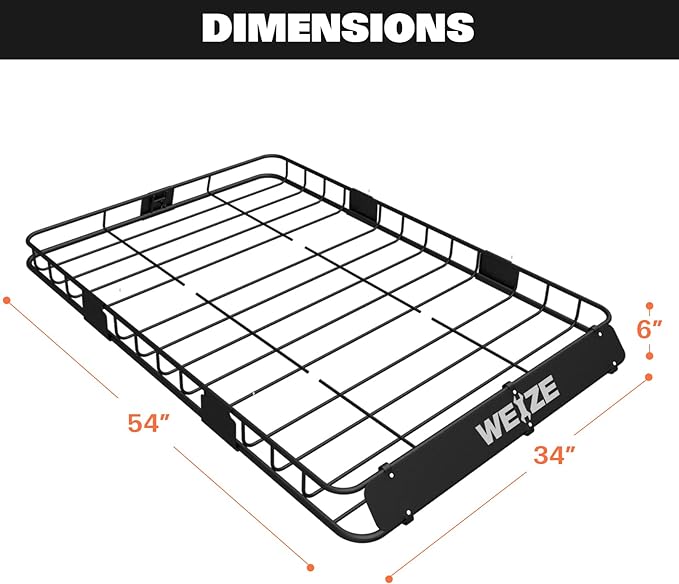 WEIZE 54" x 34" Heavy Duty Roof Rack, Rooftop Cargo Carrier Basket - Image 5