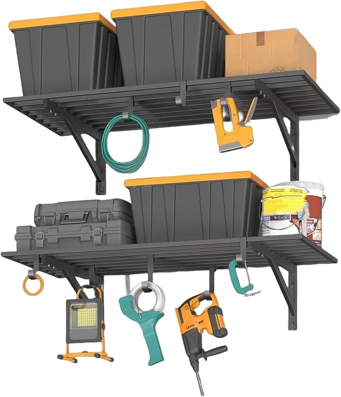 2 Pack Heavy Duty Garage Wall Shelves, 2x4ft Wall Mount Storage Shelf by GarveeTech
