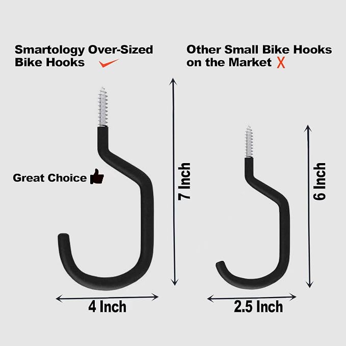 SMARTOLOGY Extra-Large Bike Hook, Bicycle Storage Hanger, Rubber Coated Heavy - Image 5