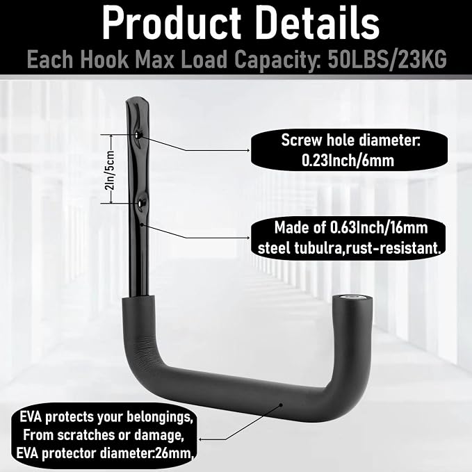 8 Pack Ladder Hooks 9.8Inch Garage Storage Utility Hook Heavy Duty Wall Mounted - Image 3