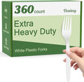 360 Count Extra Heavy Duty White Plastic Forks Disposable, Heat Resistant by Dealusy
