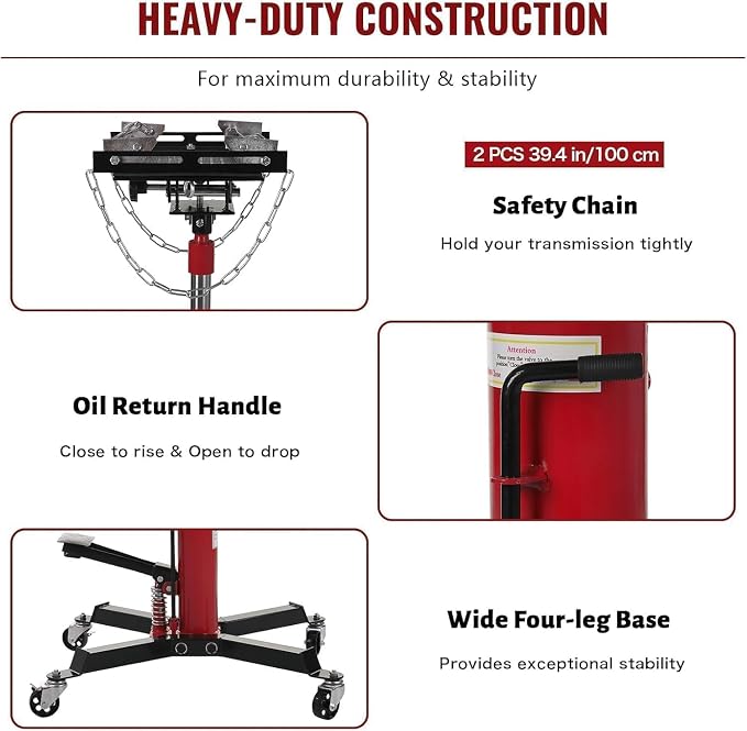 Transmission Jack with 1 Stage Hydraulic Ram, 1322 LBS Hydraulic Telescoping - Image 6