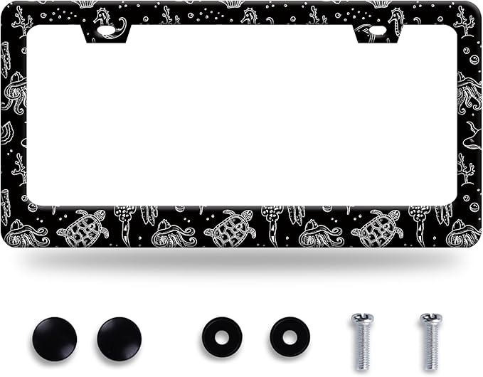 Turtles License Plate Frame Black and White Sea Turtle License Plate Stainless by GORSNKYE