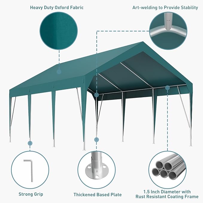 10x20ft Heavy Duty Carport Outdoor Car Canopy UV Resistant Waterproof Party - Image 3