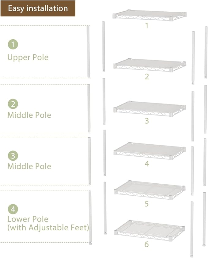 SINGAYE 6 Small Wire Shelves Kitchen Pantry Close Home Organizers and Storage - Image 6