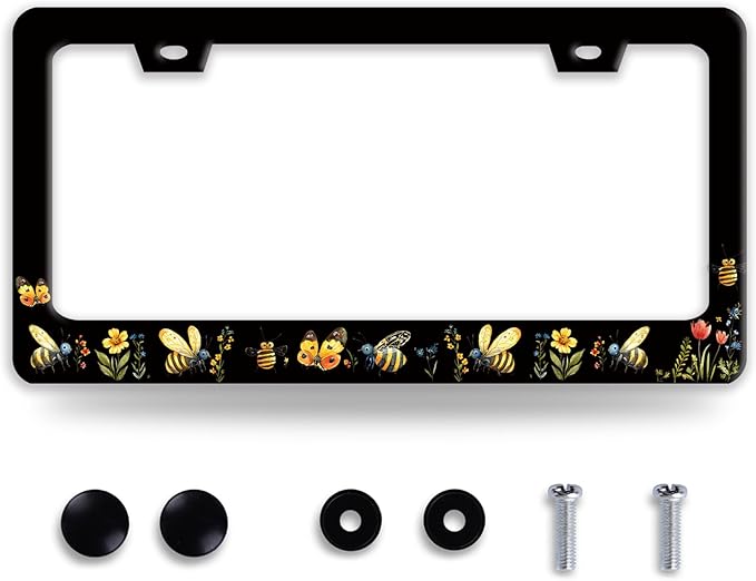 Queen Bee License Plate Frame Beautiful Butterfly Flower License Plate Holder by BRAGHRTED