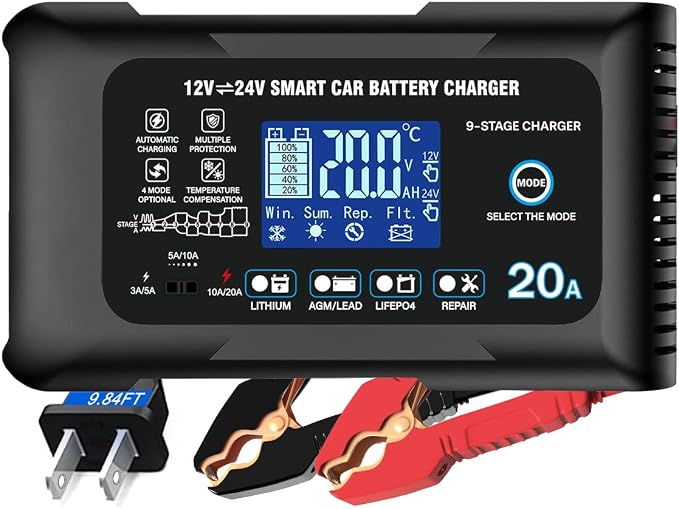 Battery Charger 0-20A 12V/24V Lithium LiFePO4 Lead Acid Fully Automatic by YHCHKJ