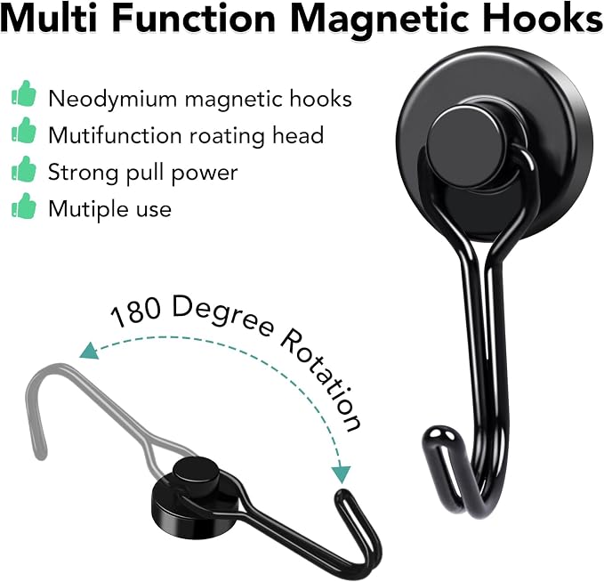 MIKEDE Magnetic Hooks, 40Lbs Heavy Duty Neodymium Magnet Hooks Black Magnets - Image 2