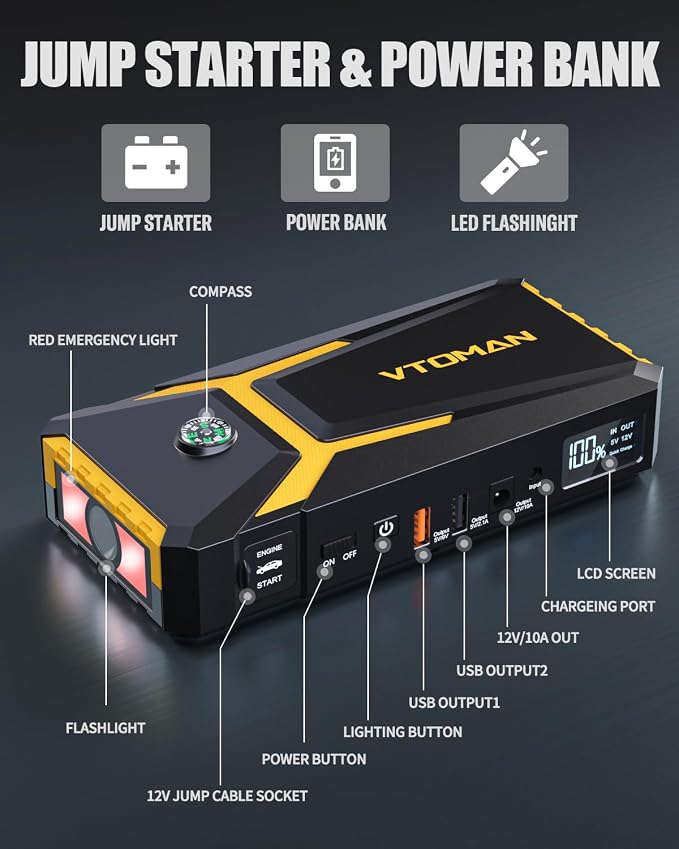 VTOMAN V8 Pro 3000A Jump Starter, Car Battery Charger Jump Starters - Image 6