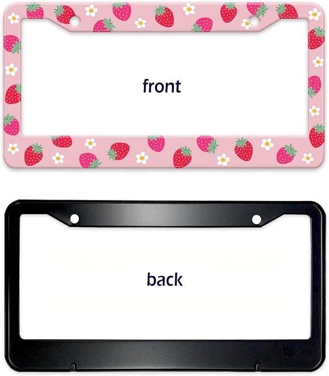 Cute Strawberry Printed License Plate Frame, Strawberry and Flowers Frames - Image 8