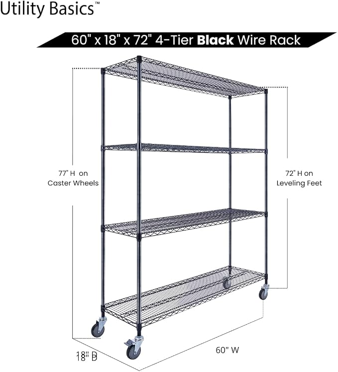 60"x18"x72" Black Premium Metal Steel Wire Shelving 4-Tier NSF 3200 LBS MAX - Image 7