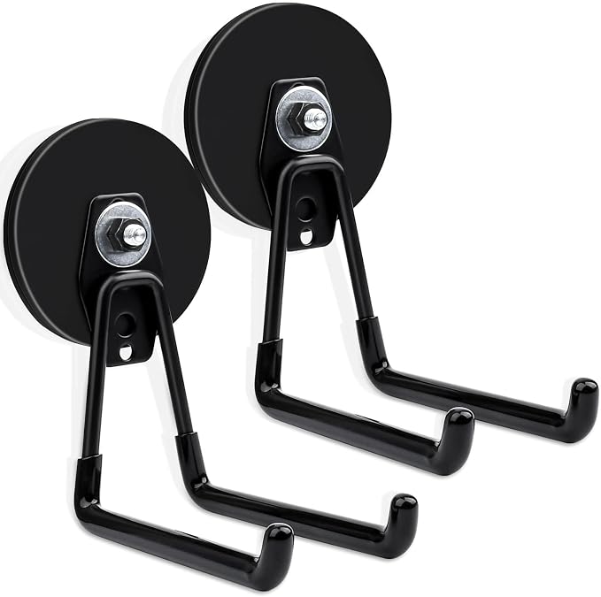 MIN CI 2 Pack Magnetic Hooks, 3.46" Heavy Duty, Neodymium & Rubber, 35 lbs Max by MINCIMagnetsManufacturer