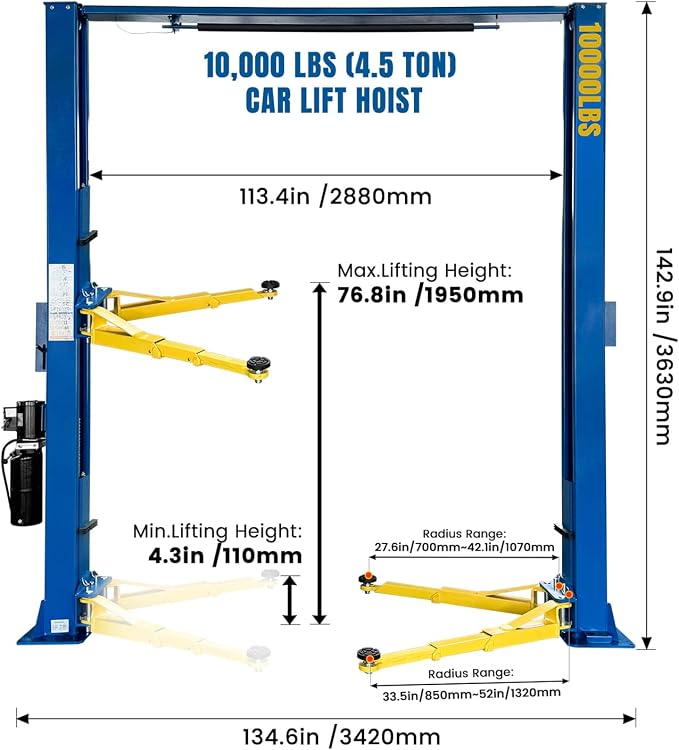 110V Two Post Car Lift 10, 000 LBS Overhead Heavy Duty 2 Posts Auto Hoist Truck - Image 2