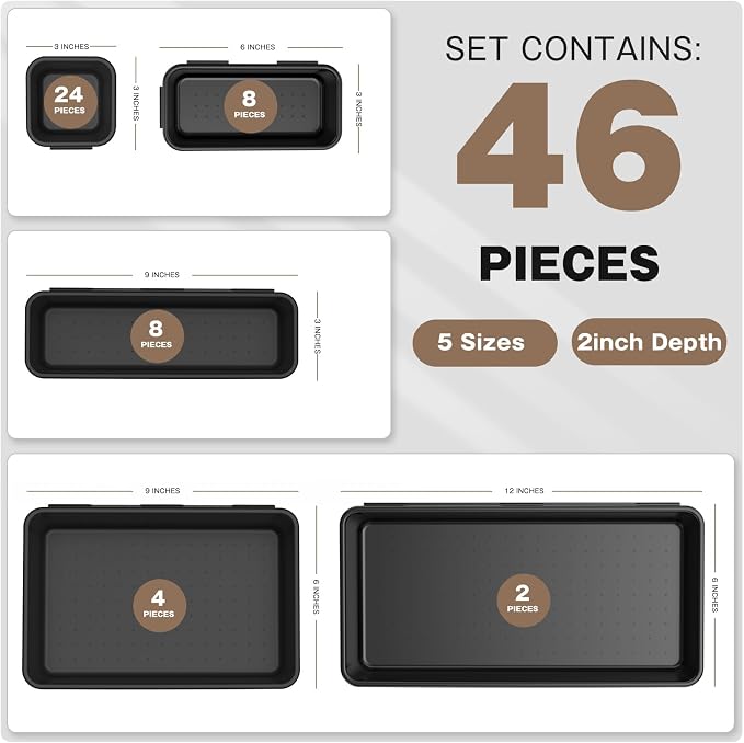 A-LUGEI【 & 5 Size】Tool Box Organizer Tray Divider Set, 【Black】 Desk - Image 7