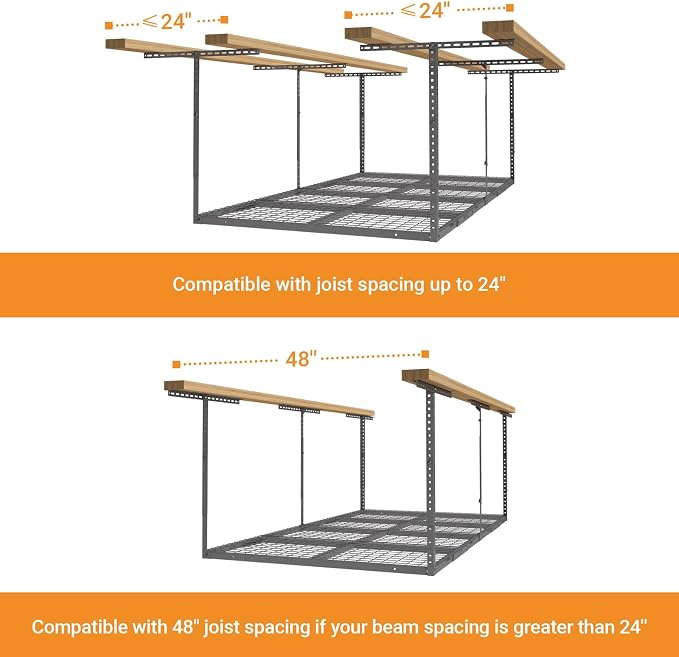 4ftx8ft Overhead Garage Storage Rack, Heavy-Duty Metal Garage Ceiling Storage - Image 7