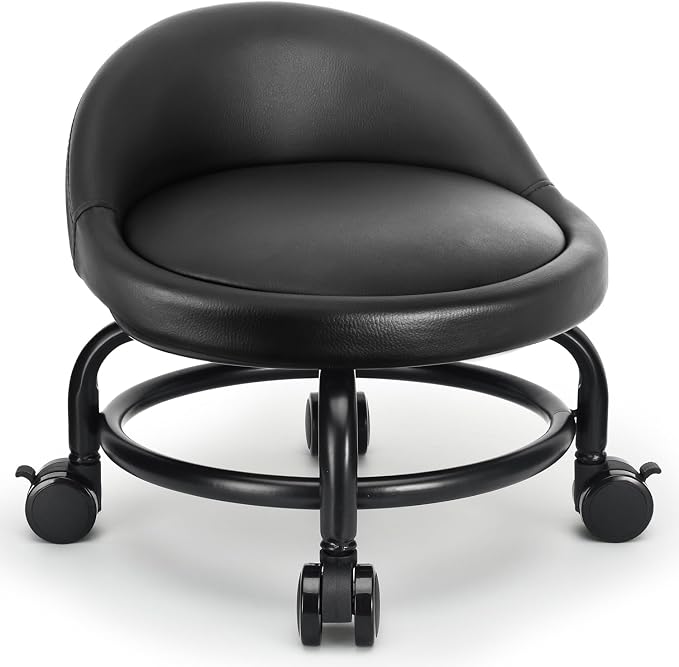 Rolling Stool with Backrest Low Height Rolling Stools, Low Roller Stool Chair by LWADALN