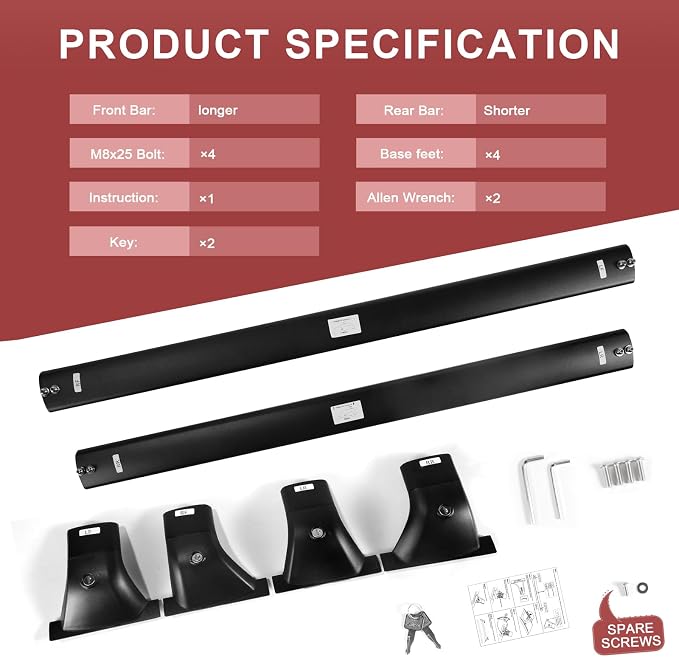 KINGGERI Lockable 260LBS Roof Rack Cross Bars Compatible - Image 9