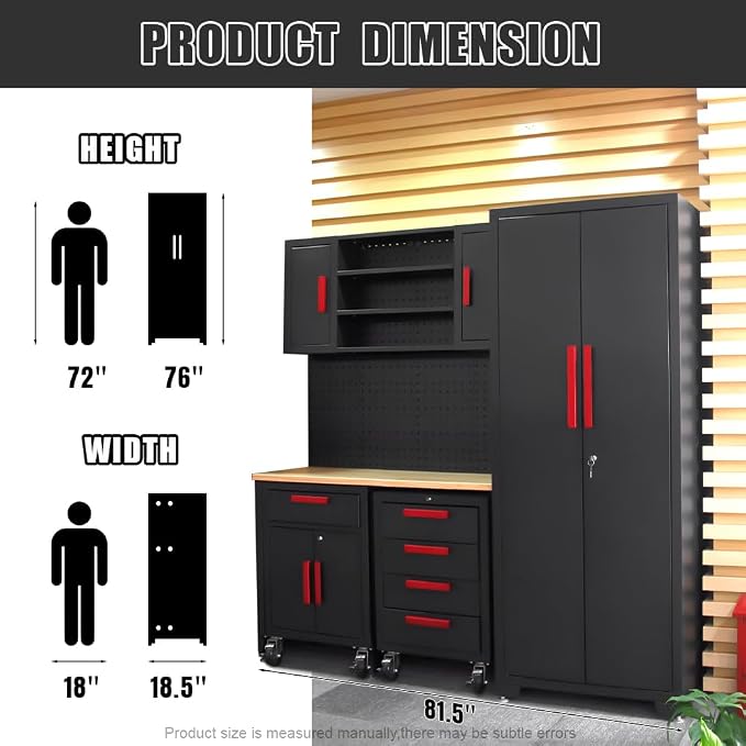 Red Garage Cabinet Storage System 6-Pcs Workshop Set Garage Cabinet and Storage - Image 3
