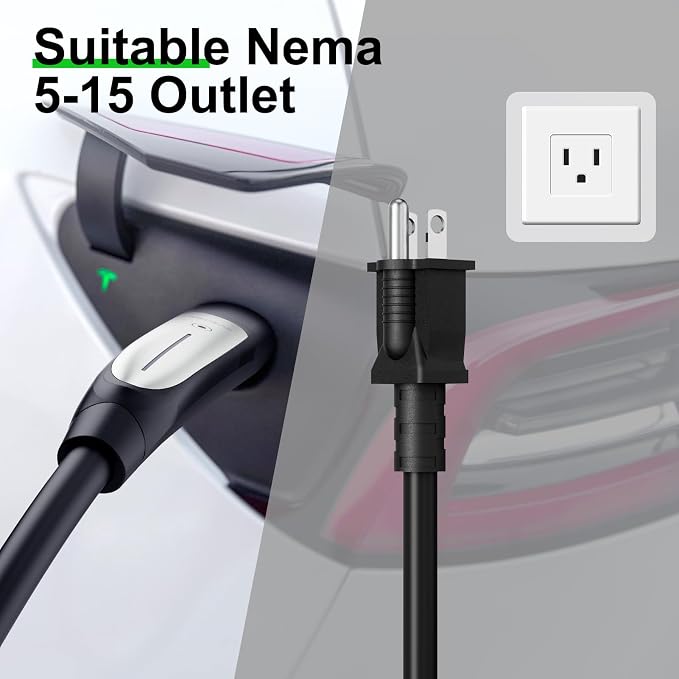 16 Amps Level 1 Tesla Charger, NEMA 5-15 Plug, Portable Electric Car Charger - Image 2