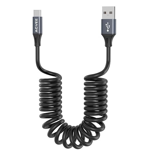 AGVEE 2 Pack 5ft Coiled Short USB to USB-C Charging Cable 3A Fast Charger Cord by AGVEE