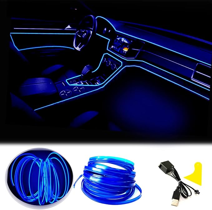 El Wire Blue Interior Car LED Strip Lights, 2M Neon Wire USB 5V by Maxlaxer