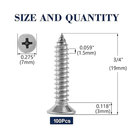 #7 x 3/4" Wood Screw 100Pcs 18-8 Stainless Steel Screws Flat Head Phillips Fast - Image 2