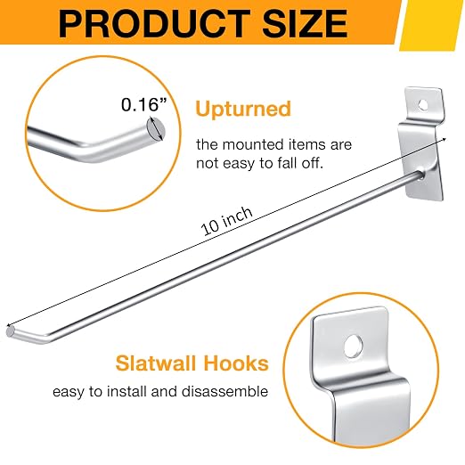 Moxweyeni 100 Pcs Heavy Duty Slatwall Panel Hooks Hanging Metal Slat Wall - Image 2