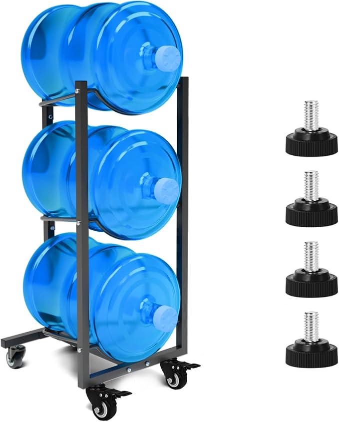 Water Jug Holder with 4 Wheels: 3 Tier Movable Gallon Bottle Storage Rack by XXSJ