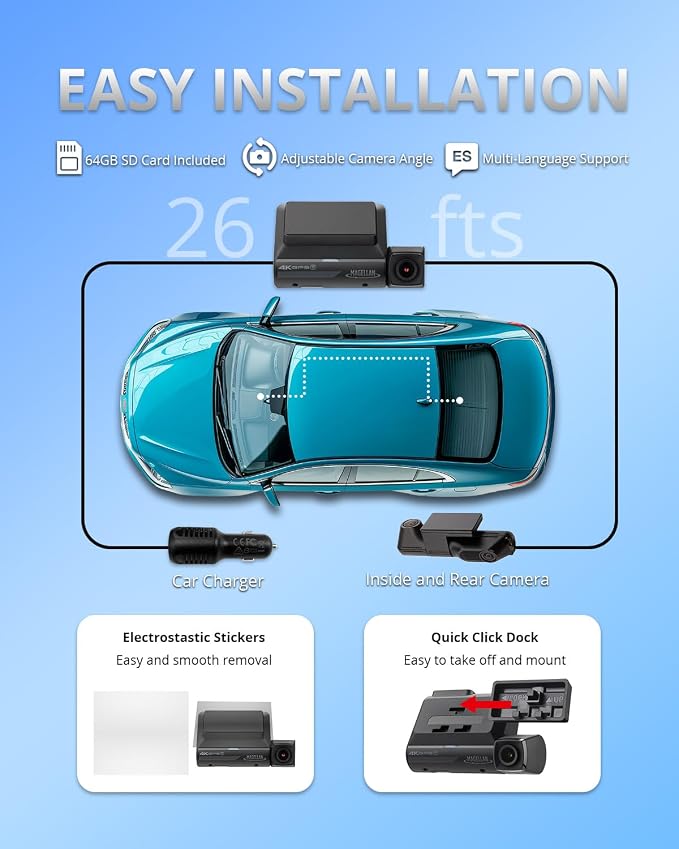 MAGELLAN 3 Channel 4K Dash Cam for Cars, 4K Front + 2K Wide Angle + 2K Rear - Image 8