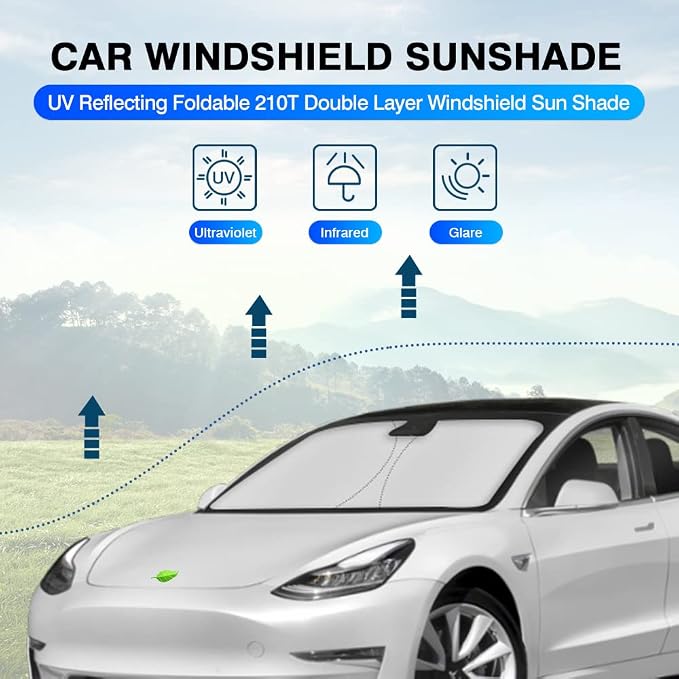 KUST Windshield Sun Shade for 2017-2023 Tesla Model 3 Accessories Sunshade - Image 2
