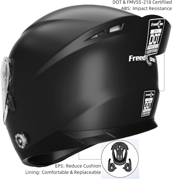 Full Face FreedConn Motorcycle Helmet Bluetooth 5.0 Integrated 2 Way Intercom - Image 3
