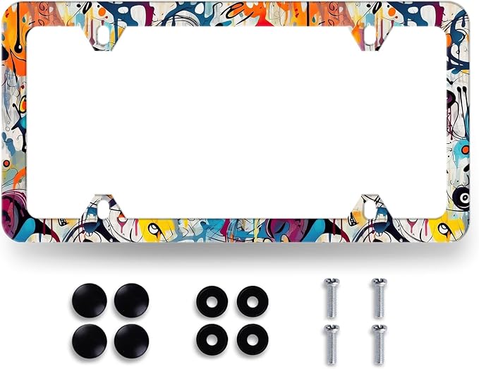 Abstract Graffiti Pattern License Plate Frame Colorful License Plate Stainless by RNKATIH