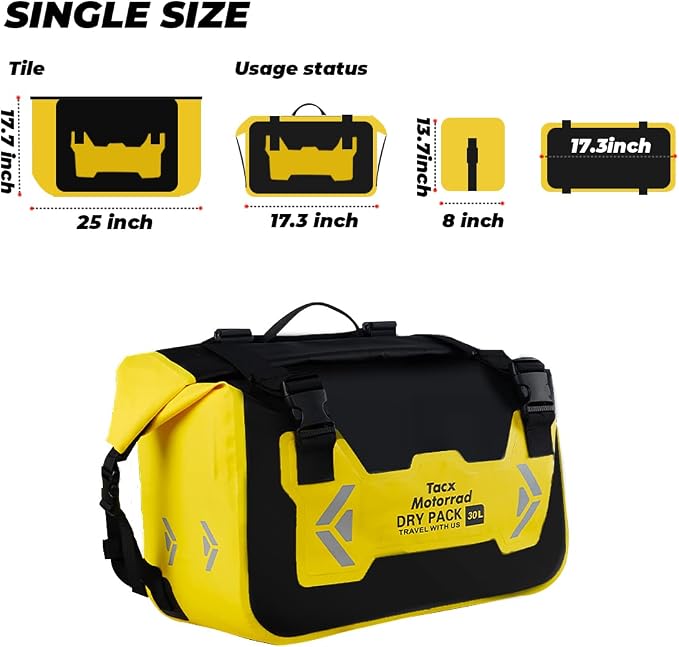 Motorcycle Saddle Bags Tail Bag, 30L Roll-top Waterproof Motor Detachable Side - Image 4