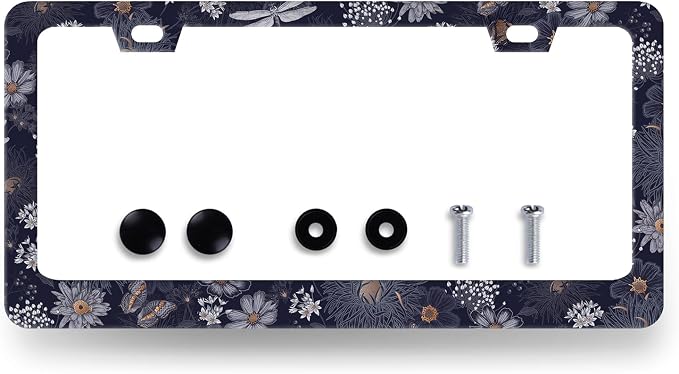 Blue Folk Art Flowers License Plate Frame Colorful Floral License Plate Holder by RNKATIH