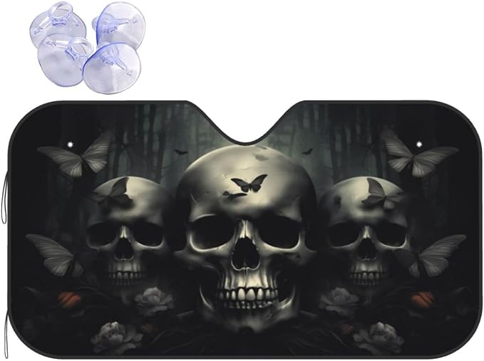 Skull Car Sun Shade Windshield Sunshade Foldable Front Window Shield Cover by mutakin