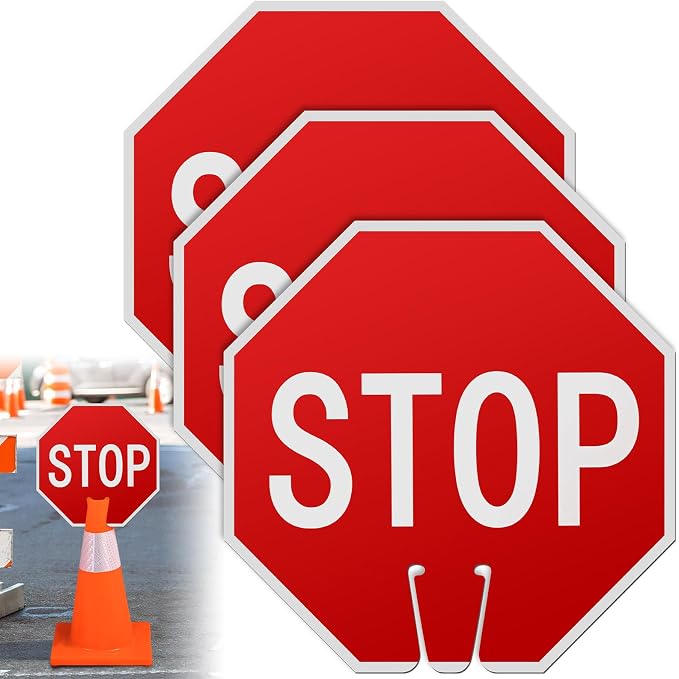 Geetery 3 Pcs Stop Signs 12 x 12 Inches PVC Traffic Cones Top Warning Signs by Geetery