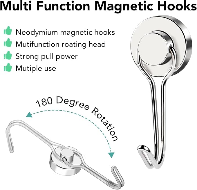 MIKEDE Magnetic Hooks, 40LB Strong Neodymium Magnet Hooks Heavy Duty, Magnetic - Image 3