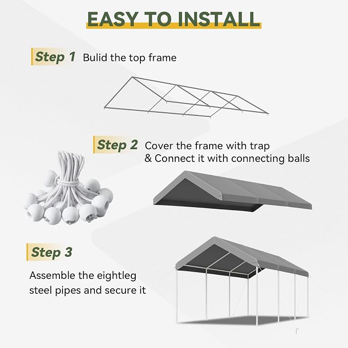 Aoxun 10x20 ft Heavy Duty Carport - Image 7