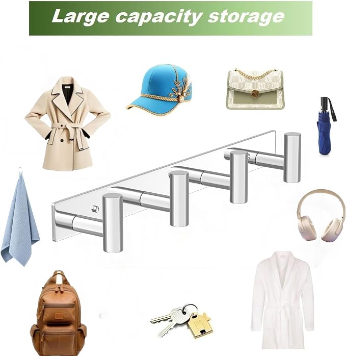 Wall Mounted Coat Rack-4 Hooks, Heavy Duty Stainless Steel Hook Rail - Image 6