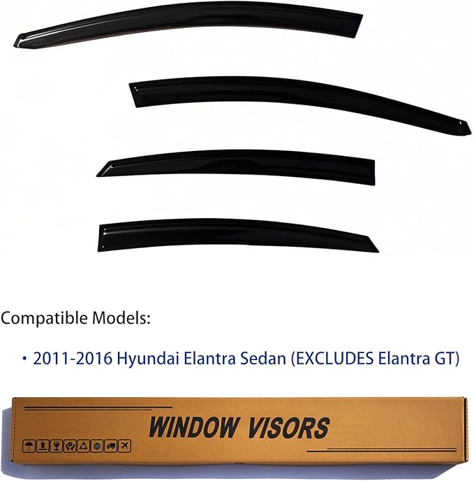 Window Visors Rain Guards fits 2011-2016 Elantra Sedan, Out-Channel Window Wind - Image 2
