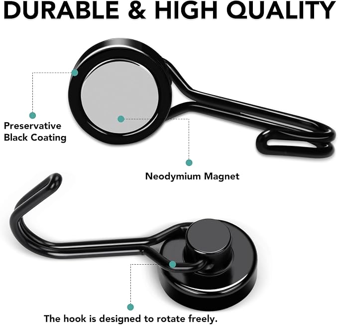 MIKEDE Strong Magnetic Hooks, 40LBS Black Swivel Swing Magnetic Hooks Heavy Duty - Image 3