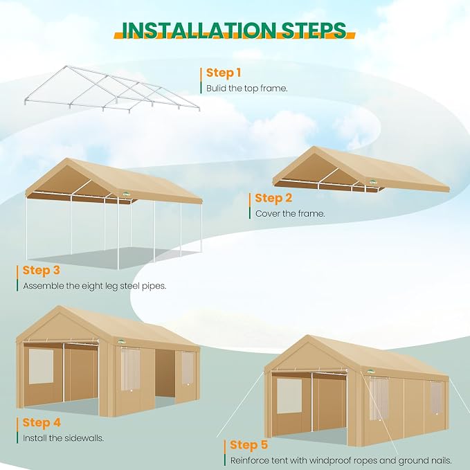 COBIZI Carport Canopy 12x20 Heavy Duty Portable Garage - Image 7