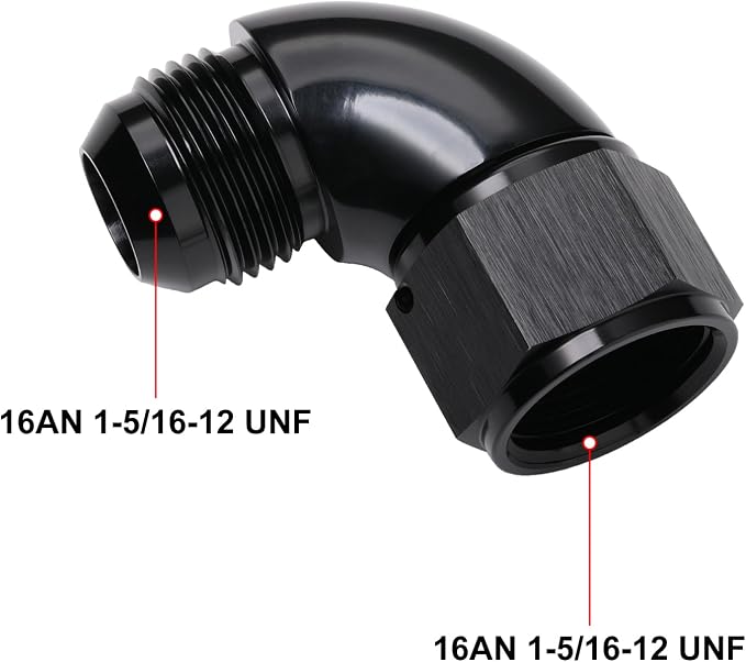 90 Degree 16AN Male to 16AN Female Swivel Full Flow Fitting Adapter Coupler - Image 2