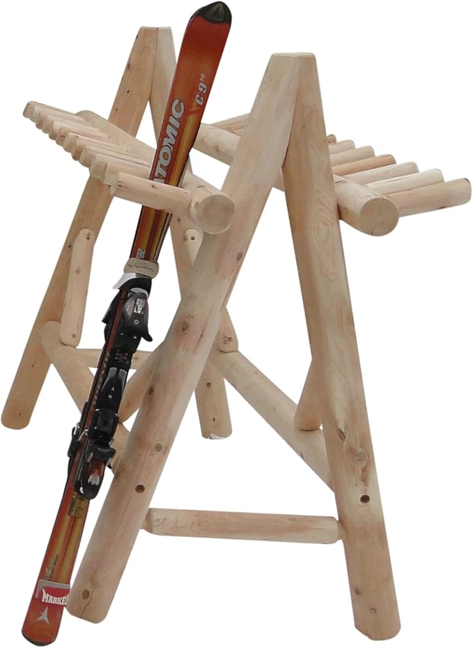 13-Place Freestanding Log Ski Rack Holder, Indoor & Outdoor Snowboard Racks - Image 8