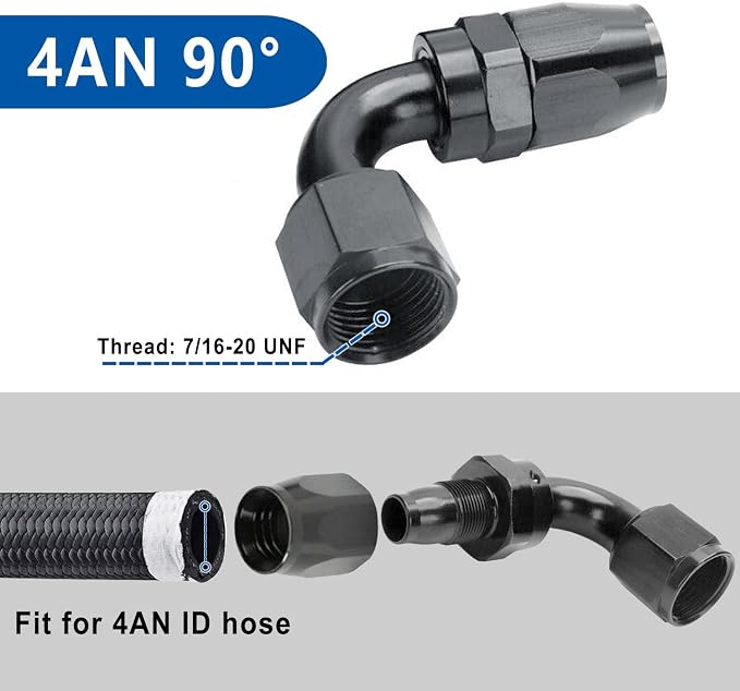 LokoCar 4AN Hose End Fitting 90 Degree Swivel - Image 2