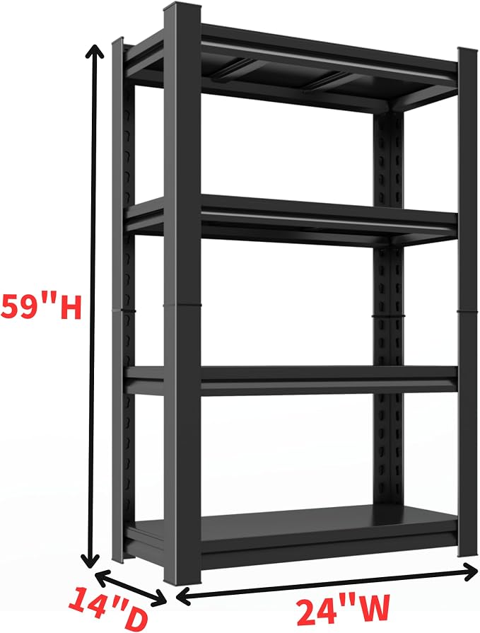 Garage Shelving Unit, Heavy Duty 4-Tier Adjustable Storage Shelf, Steel Shelving - Image 3