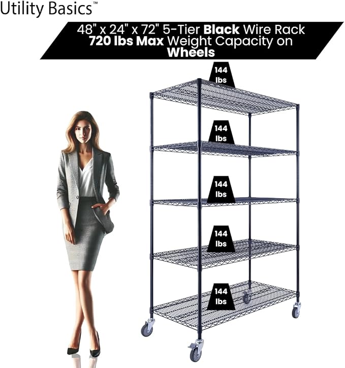 48"x24"x72" Black 5-Tier Premium Wire Shelving NSF 4000 LBS MAX Capacity Heavy - Image 4