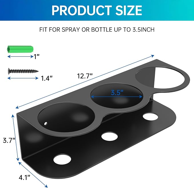 3 Holes All-Purpose Spray Bottle Holder Wall Mount Heavy Duty Spray Can Holder - Image 3