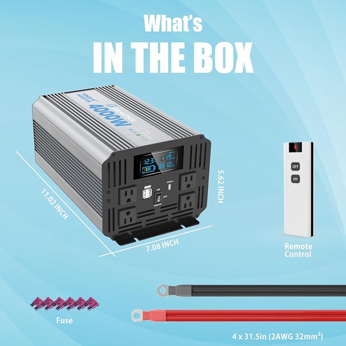 4000 Watt Modified Sine Wave Inverter, 12V Power Inverter, Four 110 / 120V DC - Image 2